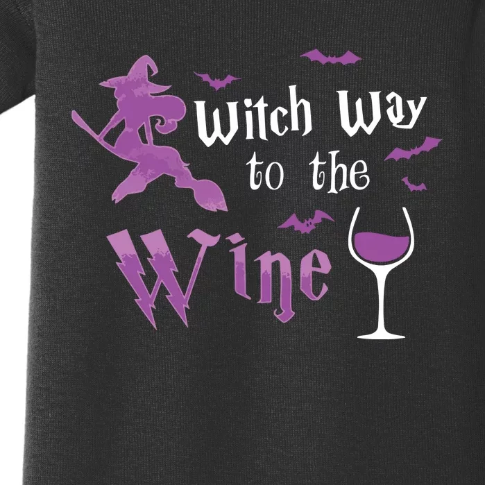 Witch Way To The Wine Funny Drinking Party Halloween Graphic Long Sleeve Baby Bodysuit