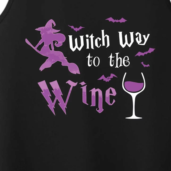 Witch Way To The Wine Funny Drinking Party Halloween Graphic Long Sleeve Performance Tank