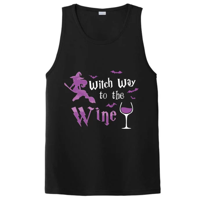 Witch Way To The Wine Funny Drinking Party Halloween Graphic Long Sleeve Performance Tank