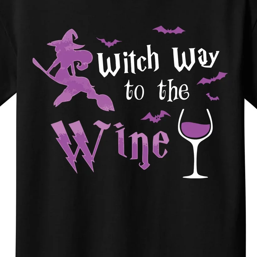 Witch Way To The Wine Funny Drinking Party Halloween Graphic Long Sleeve Kids T-Shirt