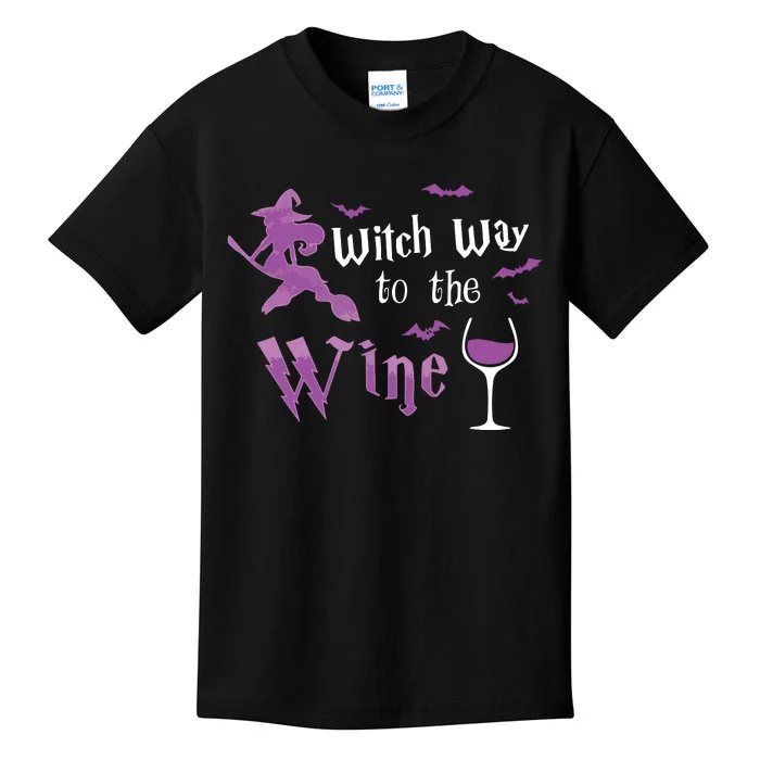 Witch Way To The Wine Funny Drinking Party Halloween Graphic Long Sleeve Kids T-Shirt