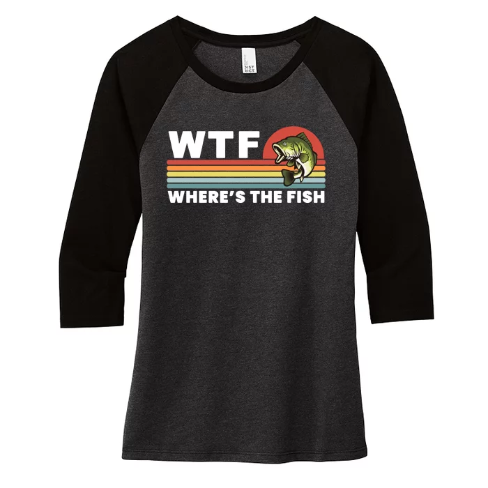 WTF Where's The Fish Funny Fisherman Women's Tri-Blend 3/4-Sleeve Raglan Shirt