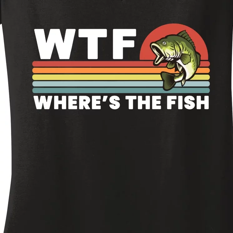 WTF Where's The Fish Funny Fisherman Women's V-Neck T-Shirt