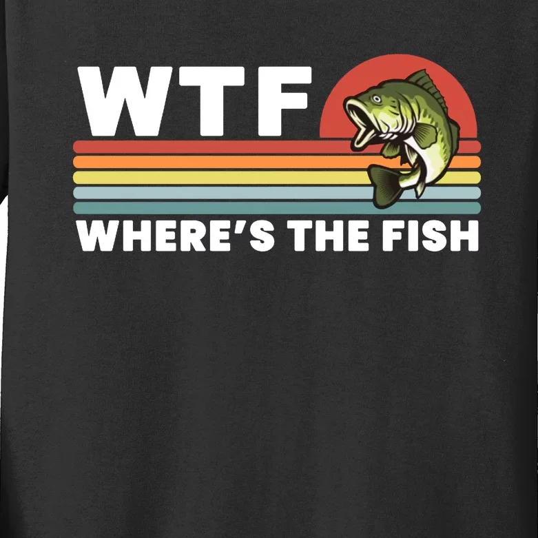 WTF Where's The Fish Funny Fisherman Kids Long Sleeve Shirt