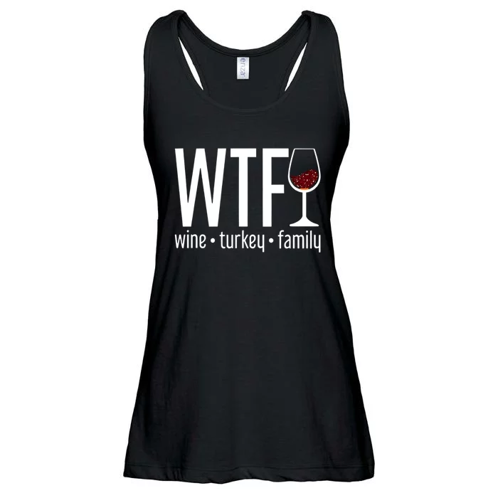 Wtf Wine Turkey Family Funny Thanksgiving Ladies Essential Flowy Tank