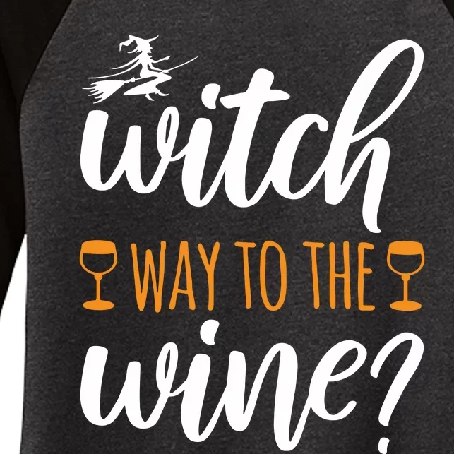 Witch Way To The Wine Halloween Funny Women's Tri-Blend 3/4-Sleeve Raglan Shirt