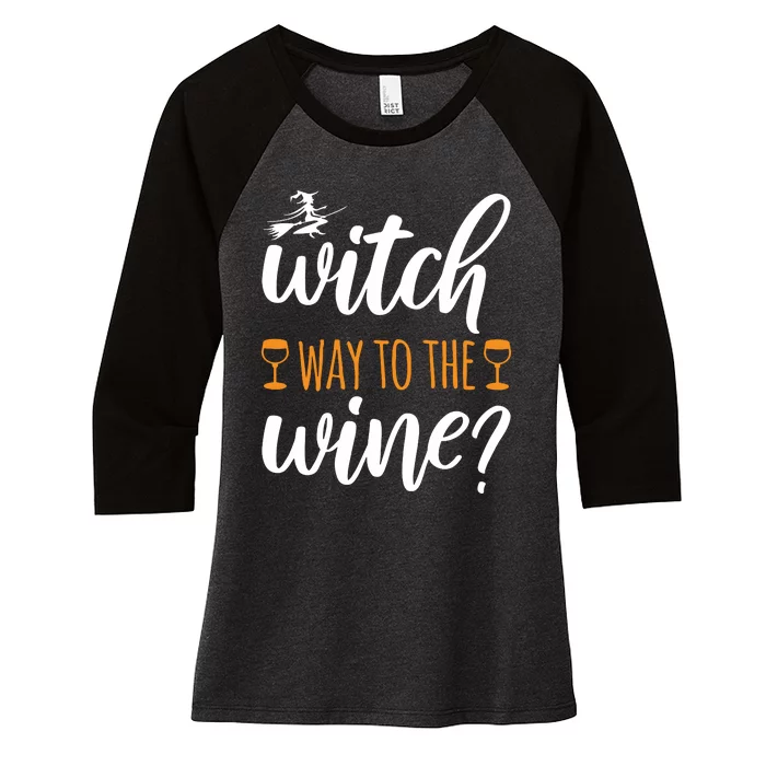 Witch Way To The Wine Halloween Funny Women's Tri-Blend 3/4-Sleeve Raglan Shirt