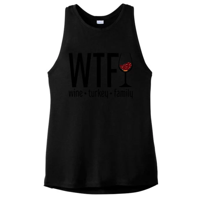 Wtf Wine Turkey Family Funny Thanksgiving Ladies Tri-Blend Wicking Tank