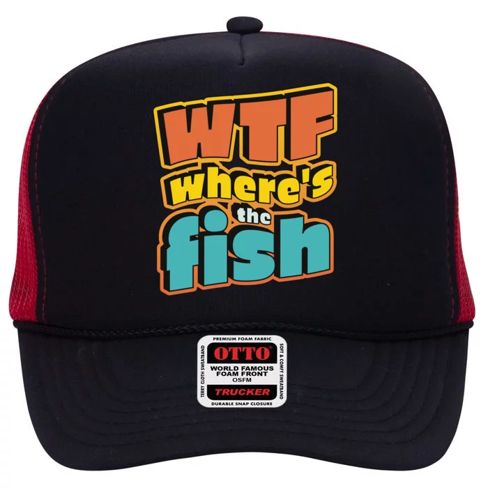 WTF Where's The Fish Funny High Crown Mesh Trucker Hat