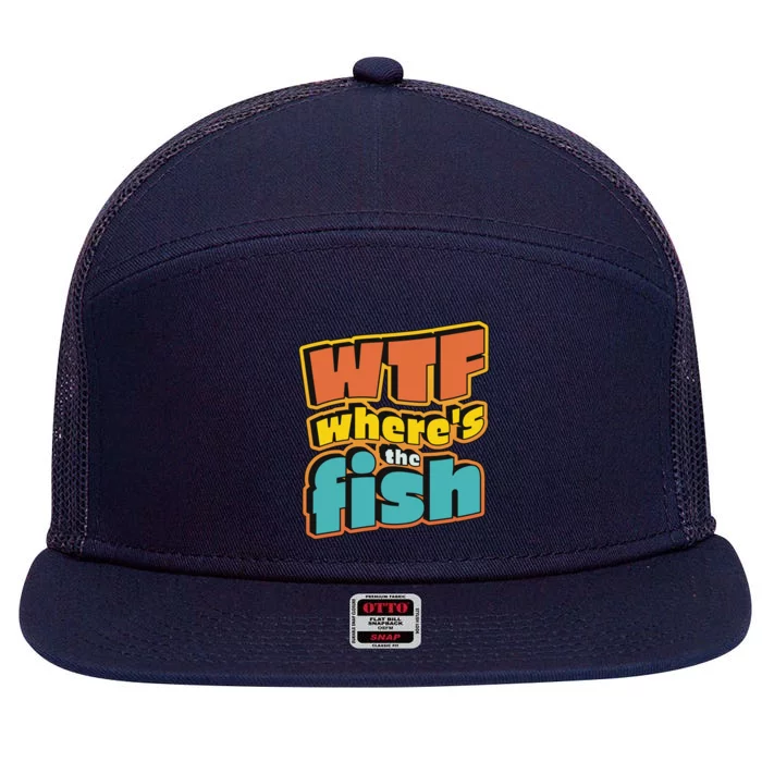 WTF Where's The Fish Funny 7 Panel Mesh Trucker Snapback Hat