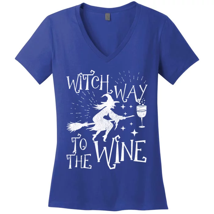 Witch Way To The Wine Witch Halloween Cool Gift Women's V-Neck T-Shirt