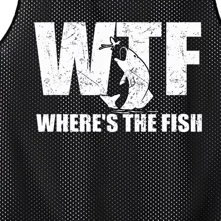 WTF Where's The Fish Funny Fishing Gifts Fathers Day Mesh Reversible Basketball Jersey Tank