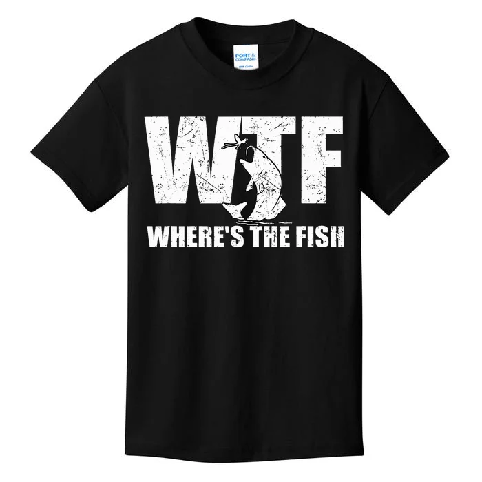 WTF Where's The Fish Funny Fishing Gifts Fathers Day Kids T-Shirt