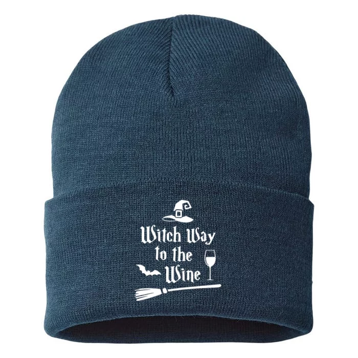 Witch Way To The Wine Funny Wine Drinking Gift Idea Sustainable Knit Beanie