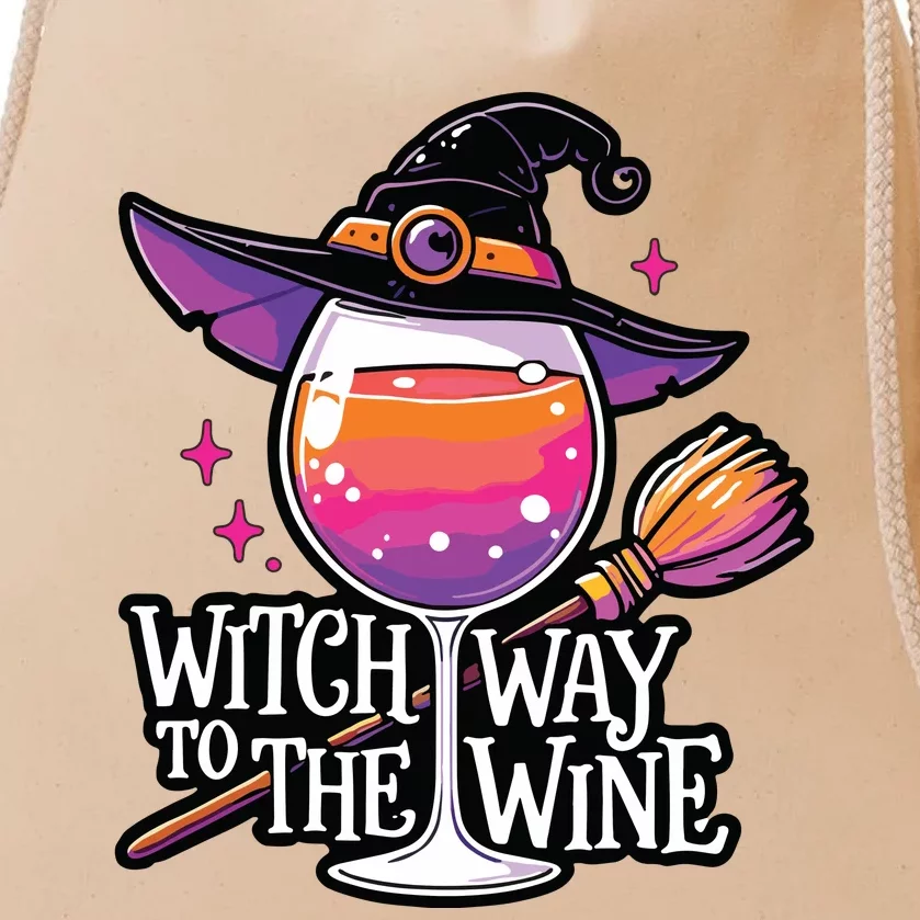 Witch Way To The Wine Halloween Witch Hat And Wine Glass Long Sleeve Drawstring Bag