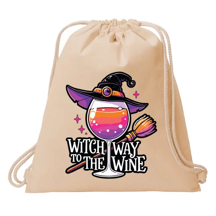 Witch Way To The Wine Halloween Witch Hat And Wine Glass Long Sleeve Drawstring Bag