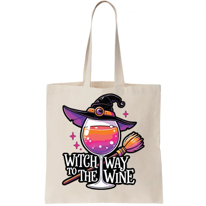 Witch Way To The Wine Halloween Witch Hat And Wine Glass Long Sleeve Tote Bag