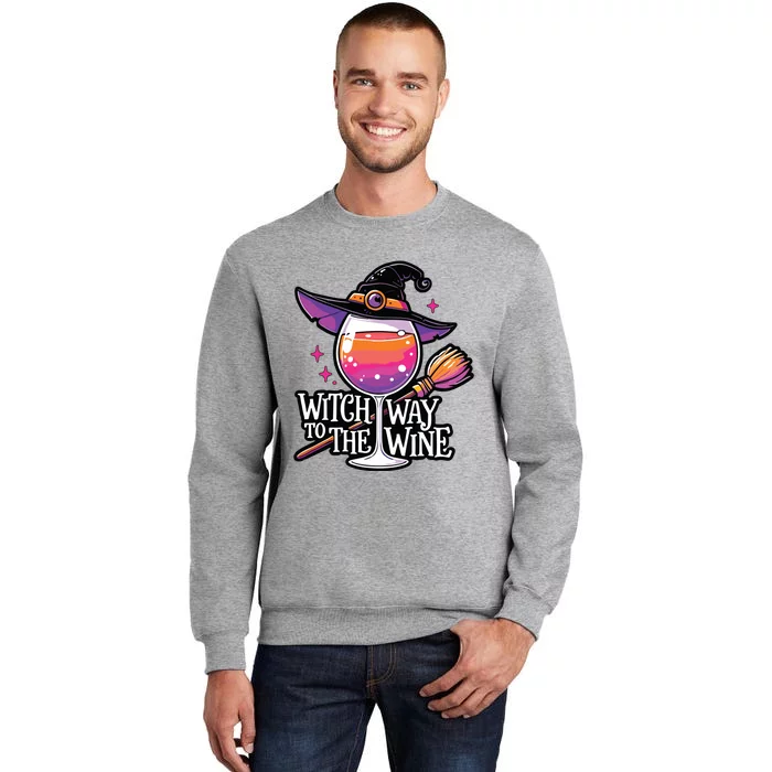 Witch Way To The Wine Halloween Witch Hat And Wine Glass Long Sleeve Tall Sweatshirt