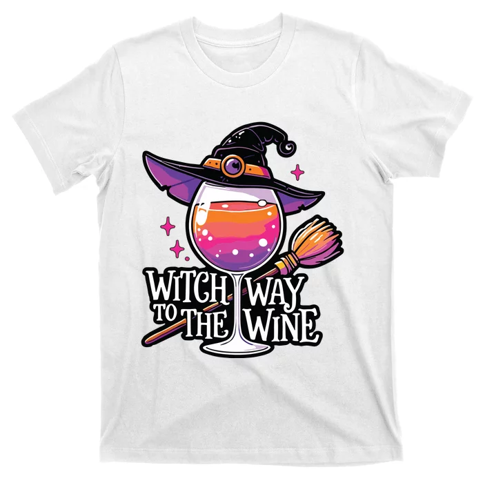 Witch Way To The Wine Halloween Witch Hat And Wine Glass Long Sleeve T-Shirt