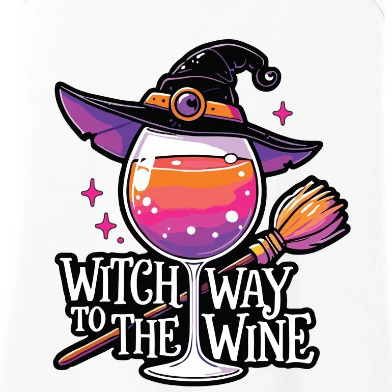 Witch Way To The Wine Halloween Witch Hat And Wine Glass Long Sleeve Ladies Essential Tank