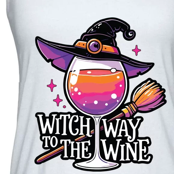 Witch Way To The Wine Halloween Witch Hat And Wine Glass Long Sleeve Ladies Essential Flowy Tank