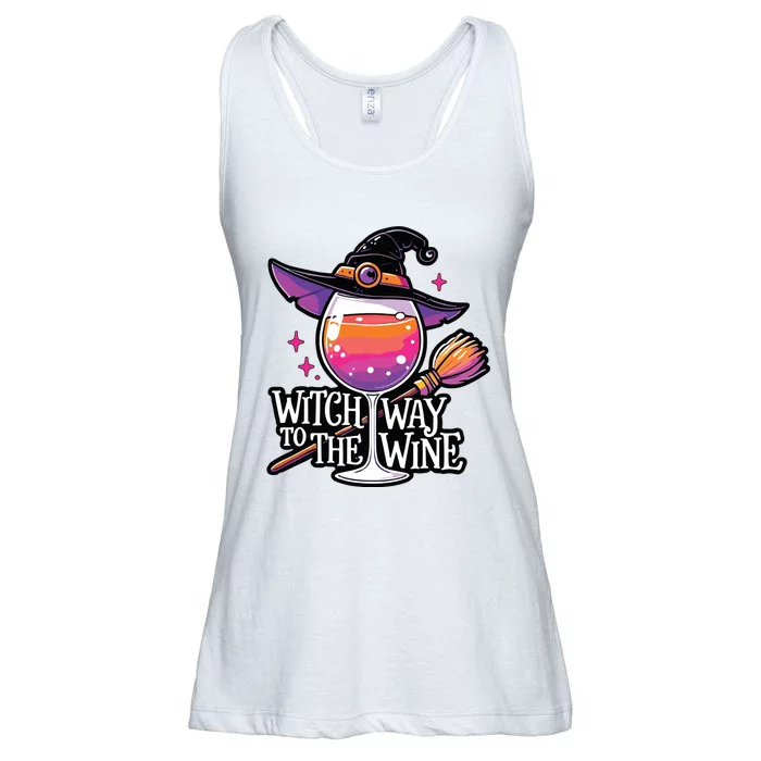 Witch Way To The Wine Halloween Witch Hat And Wine Glass Long Sleeve Ladies Essential Flowy Tank