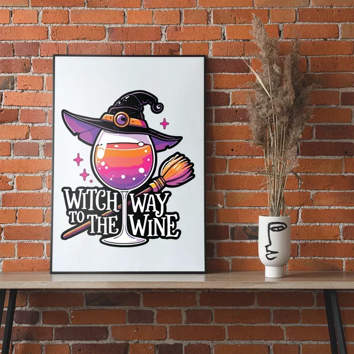 Witch Way To The Wine Halloween Witch Hat And Wine Glass Long Sleeve Poster