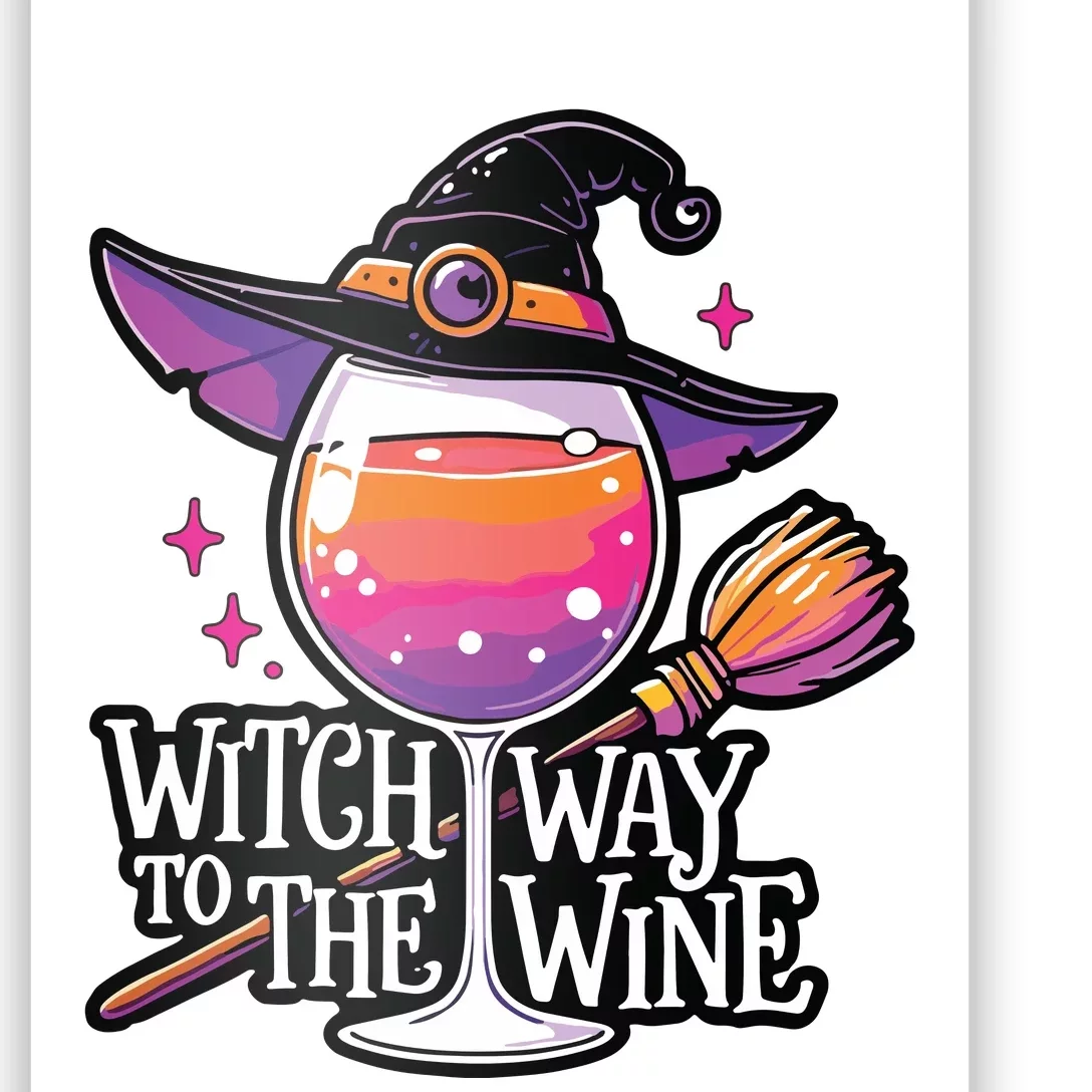 Witch Way To The Wine Halloween Witch Hat And Wine Glass Long Sleeve Poster