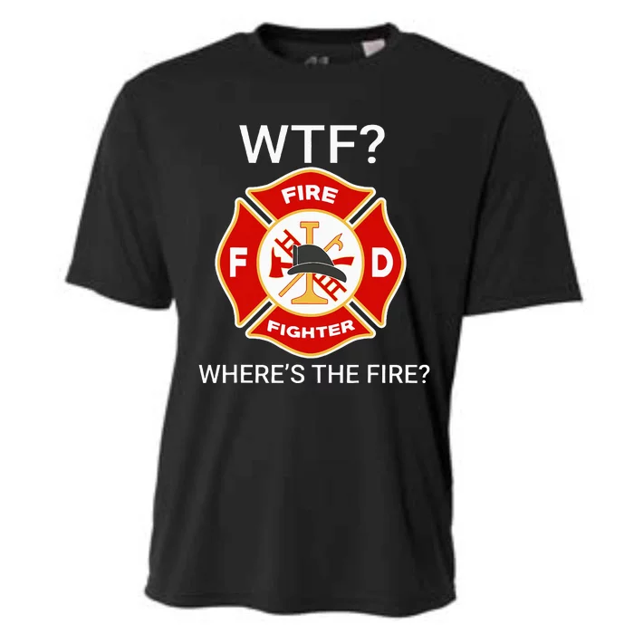 Wtf WhereS The Fire Funny Firefighter Cooling Performance Crew T-Shirt