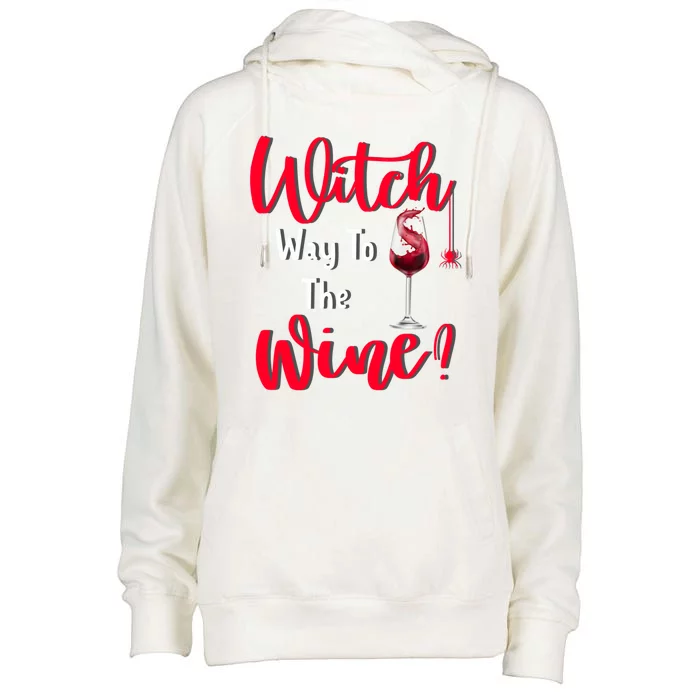 Witch Way To The Wine? Funny Halloween Party Ing Gift Womens Funnel Neck Pullover Hood