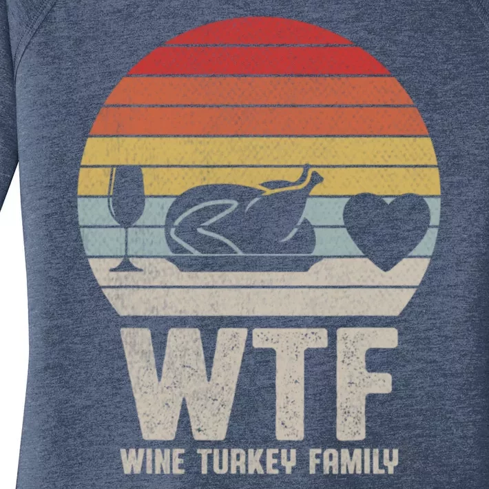 Wtf Wine Turkey Family Funny Thanksgiving Women's Perfect Tri Tunic Long Sleeve Shirt