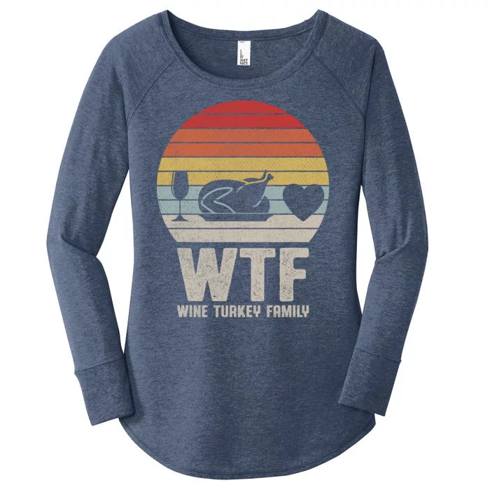 Wtf Wine Turkey Family Funny Thanksgiving Women's Perfect Tri Tunic Long Sleeve Shirt