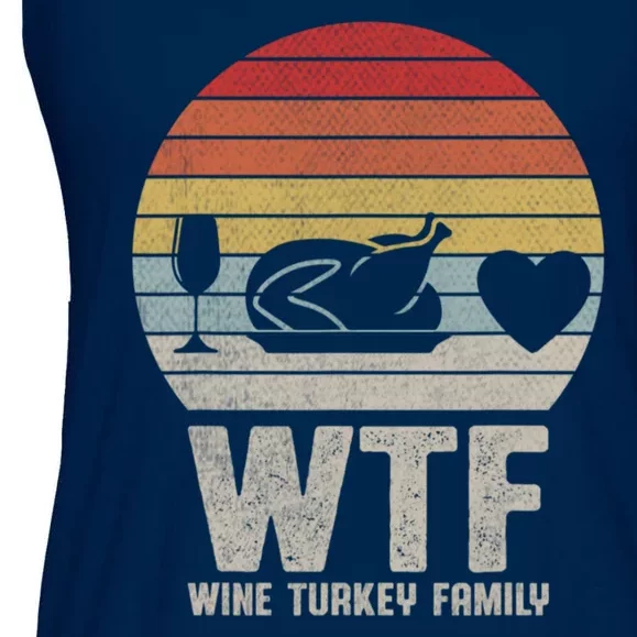 Wtf Wine Turkey Family Funny Thanksgiving Ladies Essential Flowy Tank