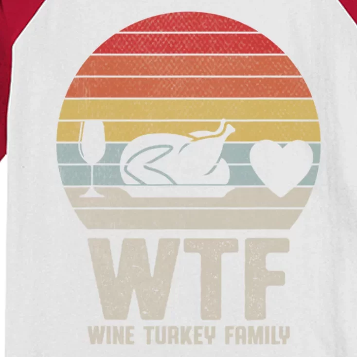 Wtf Wine Turkey Family Funny Thanksgiving Kids Colorblock Raglan Jersey