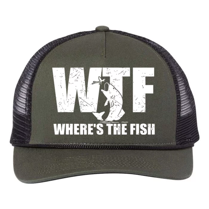 Wtf Wheres The Fish Funny Fishing Gifts Fathers Day Retro Rope Trucker Hat Cap