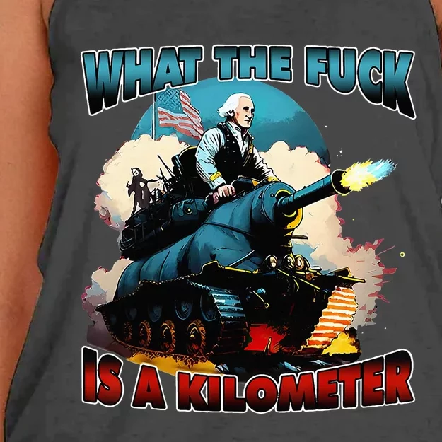 WTF What The Fuck Is A Kilometer George Washington Funny Women's Knotted Racerback Tank