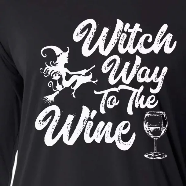 Witch Way To The Wine Funny Halloween Wine Lovers Witch Pun Cooling Performance Long Sleeve Crew