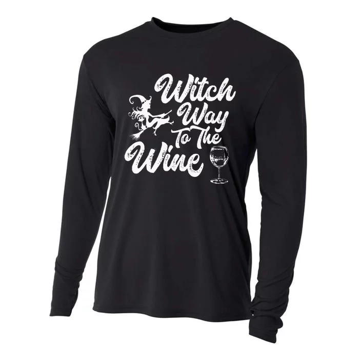 Witch Way To The Wine Funny Halloween Wine Lovers Witch Pun Cooling Performance Long Sleeve Crew