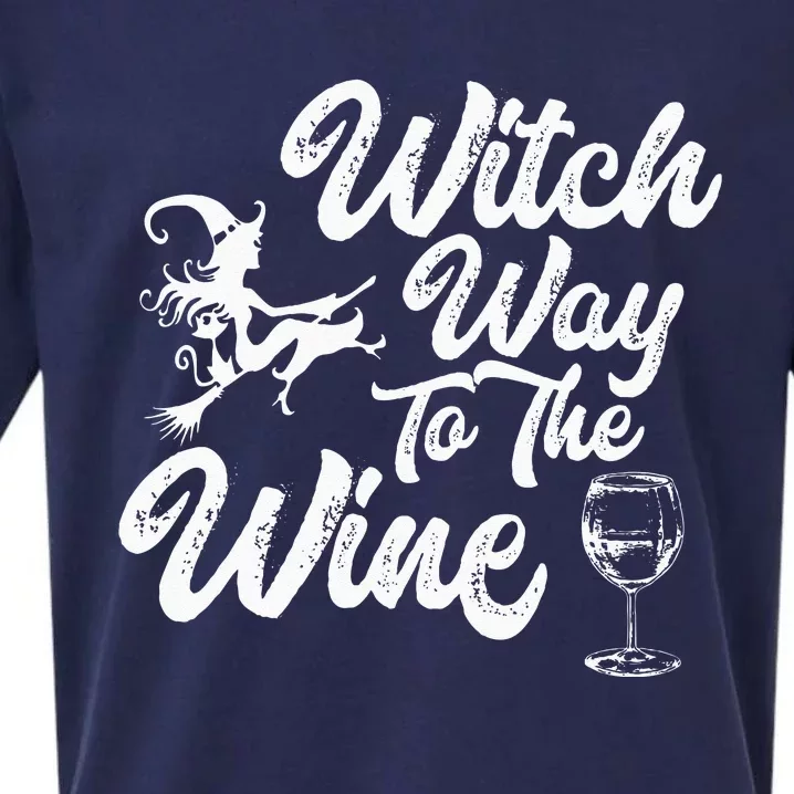 Witch Way To The Wine Funny Halloween Wine Lovers Witch Pun Sueded Cloud Jersey T-Shirt