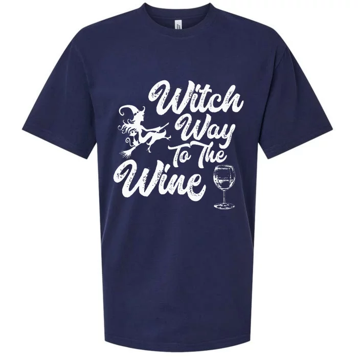 Witch Way To The Wine Funny Halloween Wine Lovers Witch Pun Sueded Cloud Jersey T-Shirt