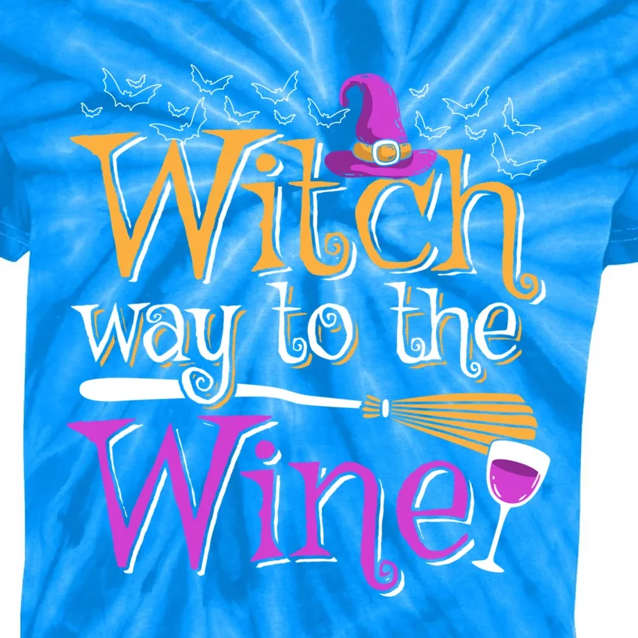 Witch Way To The Wine Ing Pun Halloween Lover Gift Cute Gift Kids Tie-Dye T-Shirt