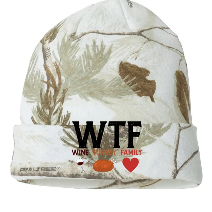 WTF Wine Turkey Family Funny Thanksgiving Kati - 12in Camo Beanie