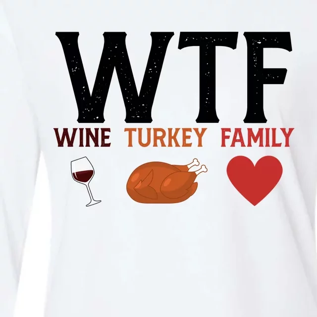 WTF Wine Turkey Family Funny Thanksgiving Womens Cotton Relaxed Long Sleeve T-Shirt