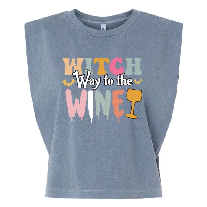 Witch Way To The Wine Funny Halloween Party Design Gift Garment-Dyed Women's Muscle Tee