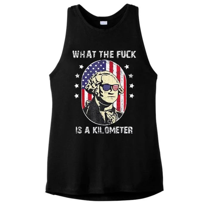 WTF What The Fuck Is A Kilometer George Washington Ladies Tri-Blend Wicking Tank