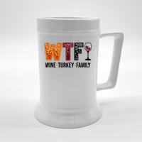 Wtf Wine Turkey Family Funny Thanksgiving Beer Stein