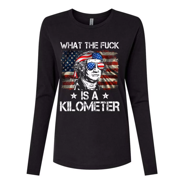 Wtf What The Fuck Is A Kilometer George Washington 4th July Womens Cotton Relaxed Long Sleeve T-Shirt