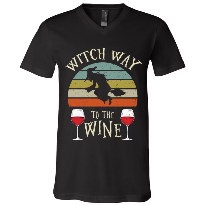 Witch Way To The Wine Funny Witch Costume V-Neck T-Shirt