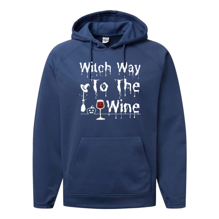 Witch Way To The Wine Halloween Drinking Performance Fleece Hoodie