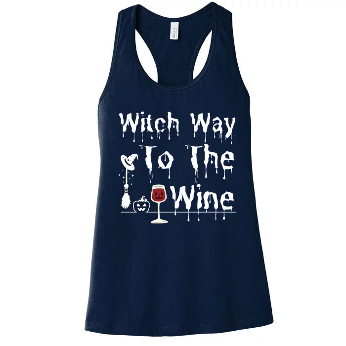 Witch Way To The Wine Halloween Drinking Women's Racerback Tank